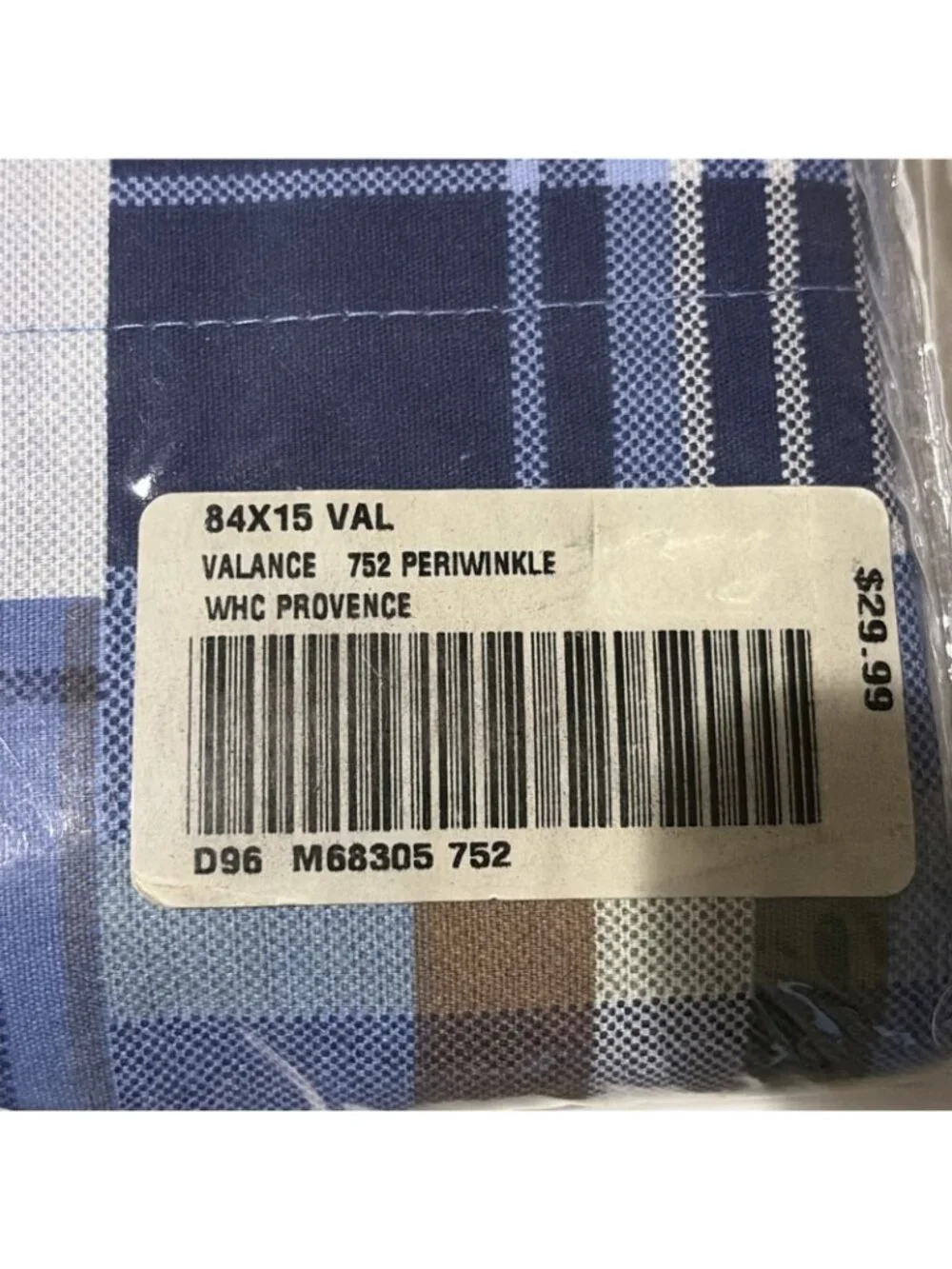 VTG SEARS Whole Home Blouson Valance Periwinkle Blue Plaid Provence 84X15